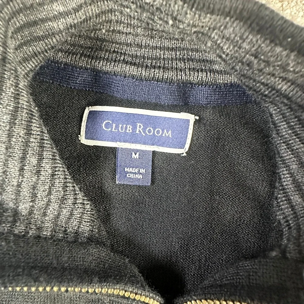 Club Room Quarter Zip Sweater Mock Neck Pullover Black Medium Mens